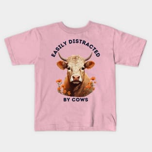 Easily Distracted by Cows Retro Design | Funny Cow Lover Kids T-Shirt